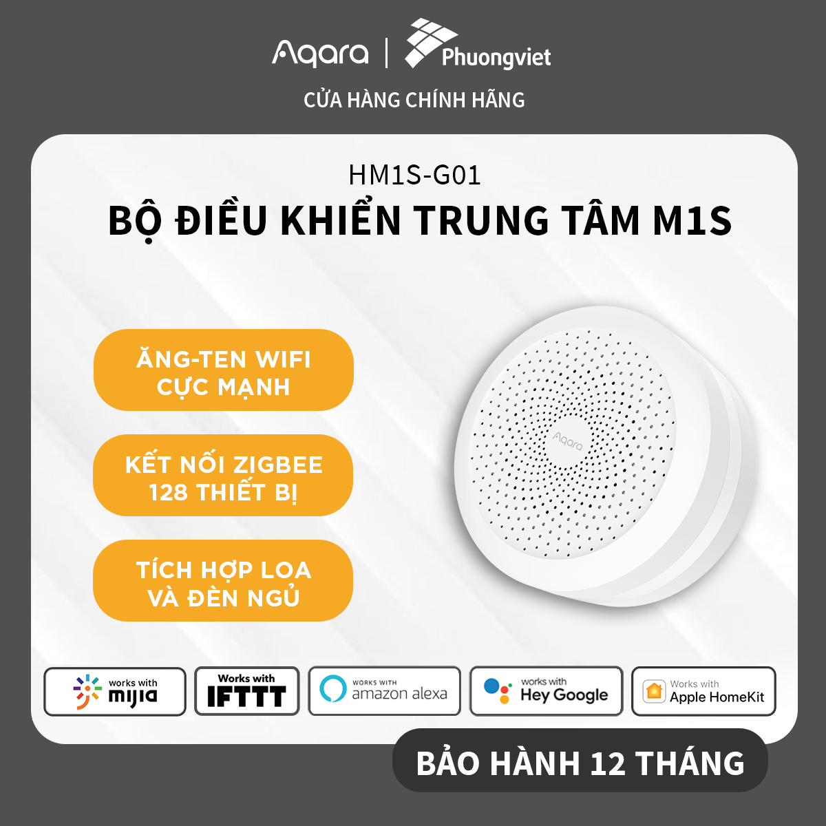 Aqara Hub M1S phiên bản Quốc Tế HM1S-G01 - Điều Khiển Trung Tâm Zigbee 3.0, Có Loa Báo Động, Tương Thích Apple HomeKit