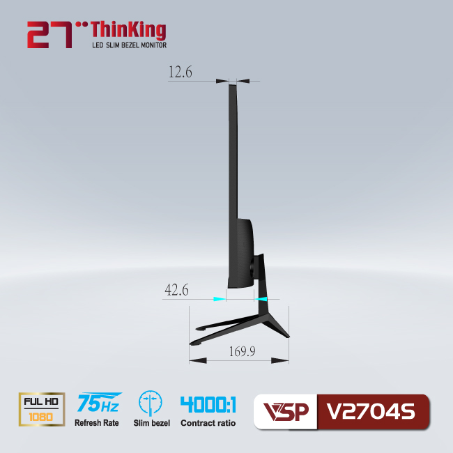 Màn hình Phẳng Tràn viền Slim Bezel 27inch VSP V2704S (27&quot; VA FHD 75Hz, HDMI+VGA) - Hàng chính hãng TECH VISION phân phối