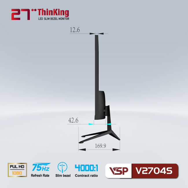 Màn hình phẳng 27inch LED tràn viền Slim Bezel VSP V2704S (VA FHD 75Hz, HDMI+VGA) - Hàng chính hãng TECH VISION phân phối