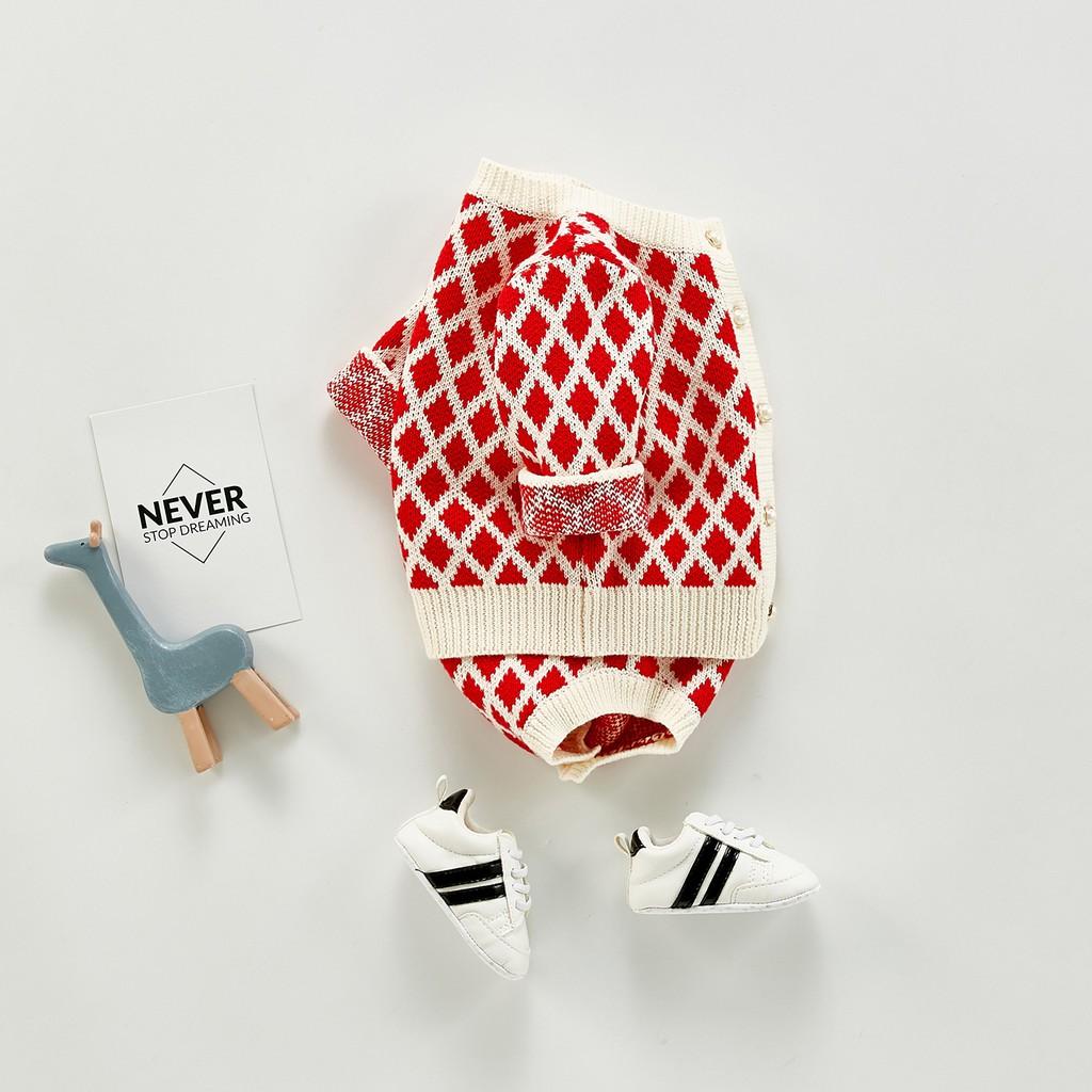 Set áo khoác kèm body len họa tiết trám đỏ mùa Noel cao cấp cho bé 0-24m