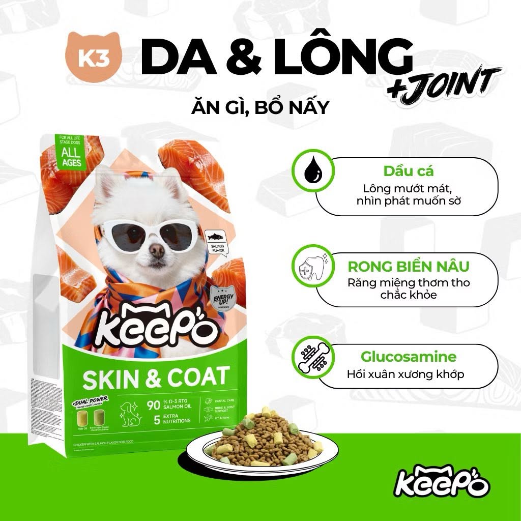 Thức Ăn Cho Chó Mọi Lứa Tuổi Keepo Túi 1Kg – Hạt Cho Chó Mix Thịt Sấy Đông Khô Freeze-Dried