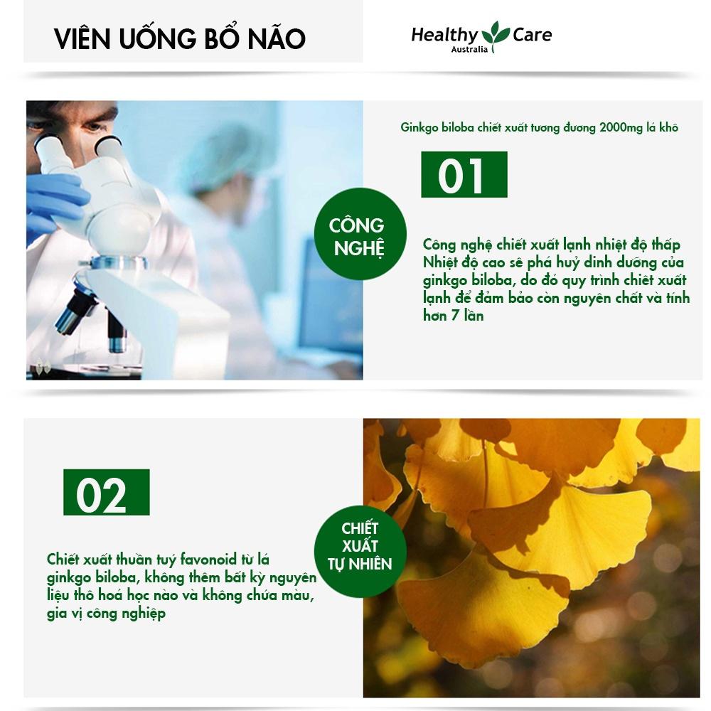 Bổ não Úc Healthy Care Ginkgo Biloba 2000, Giúp tăng tuần hoàn máu não, Cải thiện chức năng nhận thức, Trí nhớ, Giúp an thần và Giảm Stress - OZ Slim Store