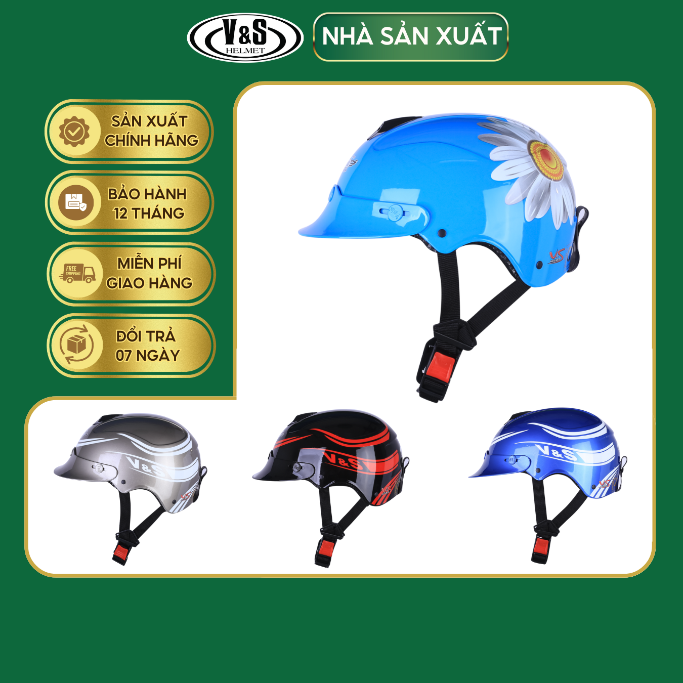 Mũ Bảo Hiểm 1/2 Đầu V&amp;S VS02LT - Hàng Chính Hãng Bảo Hành 12 Tháng - Sản Phẩm Thời Trang Và Cao Cấp