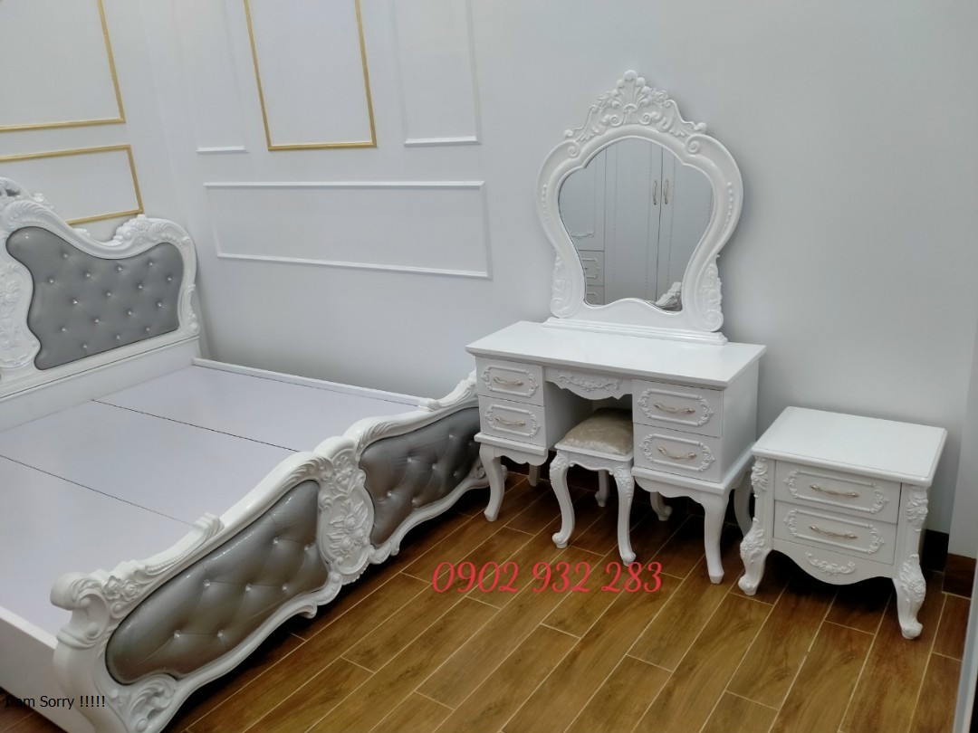 Giường ngủ gỗ mẫu tân cổ điển sơn trắng kích thước 1m6x2m và 1m8x2m - Đồ Gỗ Mạnh Hùng