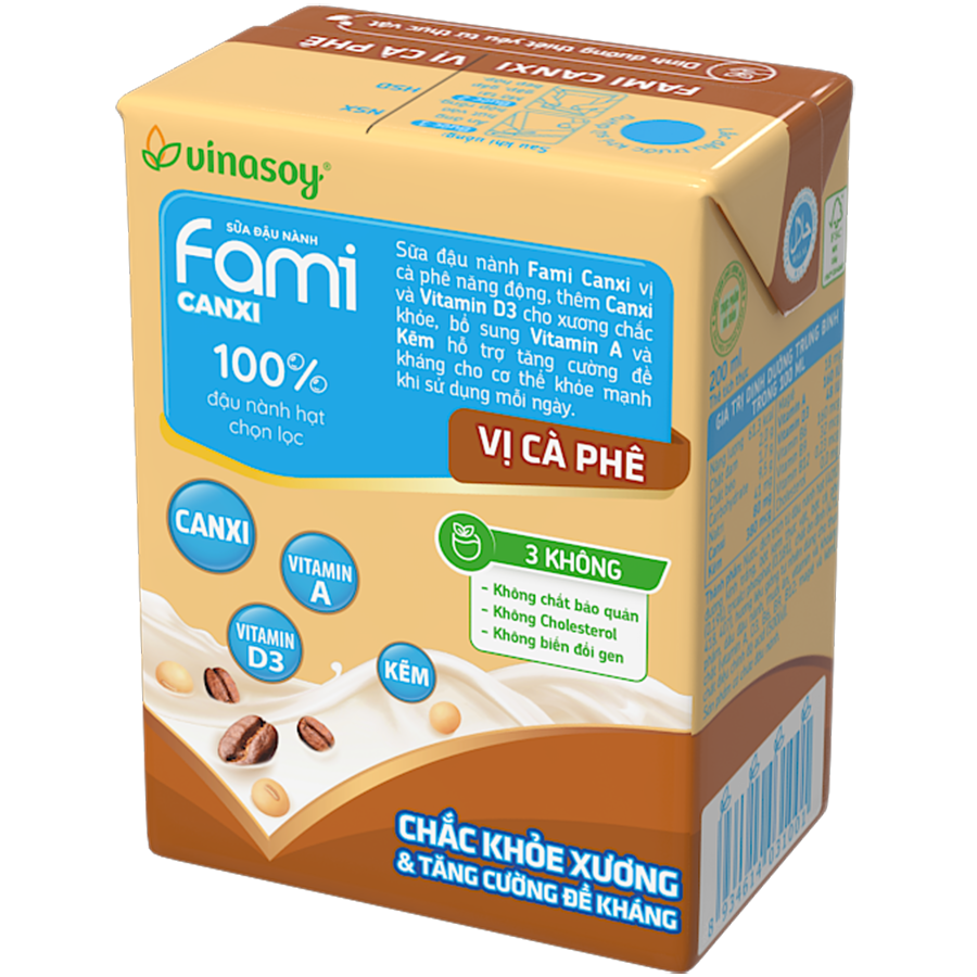 Thùng Sữa đậu nành Fami Canxi vị Cà Phê (200ml x 36 Hộp)