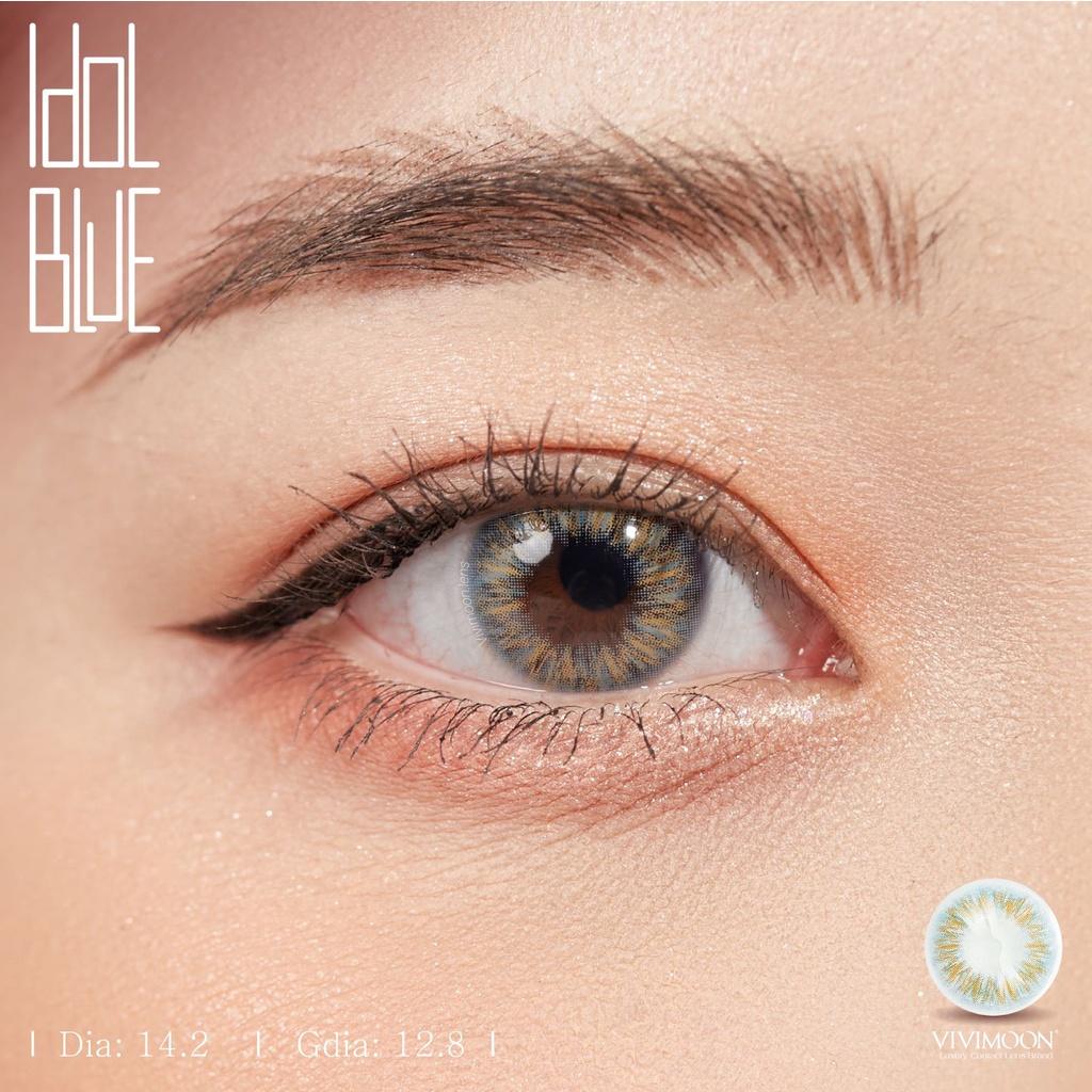 Kính Áp Tròng Cận 0 - 8 Độ Không Giãn Màu Xanh Nâu IDOL Blue - Lens Cho Mắt Thở VIVIMOON