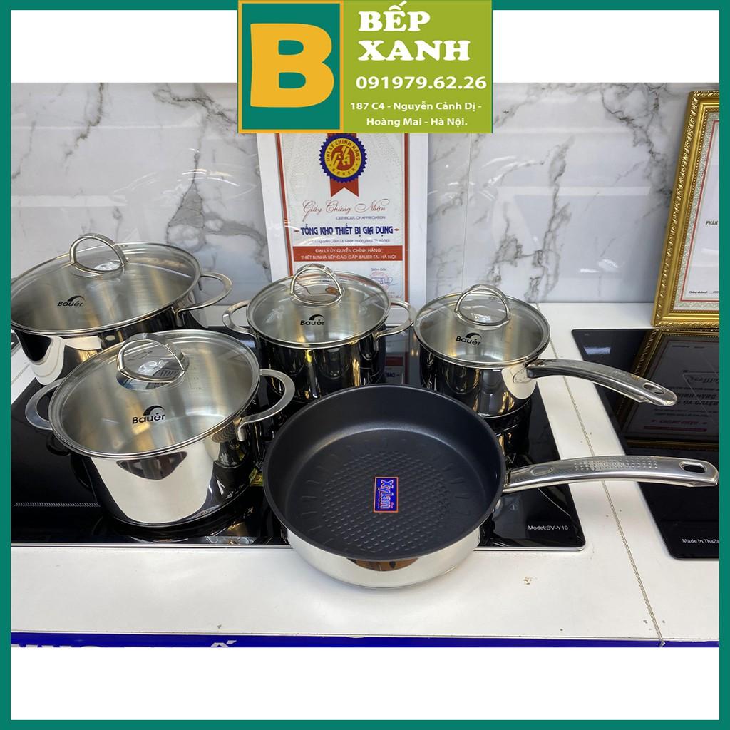 Bộ nồi inox Bauer Polite Plus vung kính dành cho bếp từ Gồm có 4 nồi và 1 chảo: 24cm hàng chính hãng