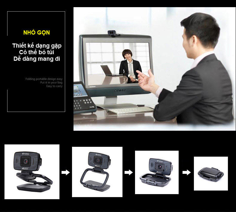 ROGTZ - Webcam học Online cho máy tính AEBell BL-U22W Độ phân giải HD 720P Micro thu âm đa hướng Quay 360 độ Trục xoay linh hoạt Chỉnh sáng thông minh Cáp dài 1,5m USB 2.0  Tương thích nhiều HĐH Dễ cài đặt Dễ sử dụng - Hàng Chính Hãng