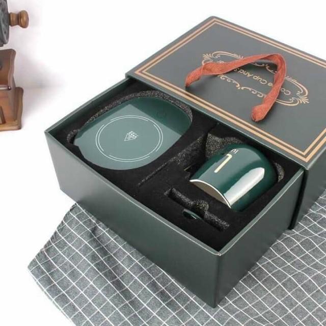 ĐẾ HÂM NÓNG ĐỒ UỐNG KÈM CỐC, THÌA LUCKY MẪU XANH NGỌC SIÊU SANG CHẢNH