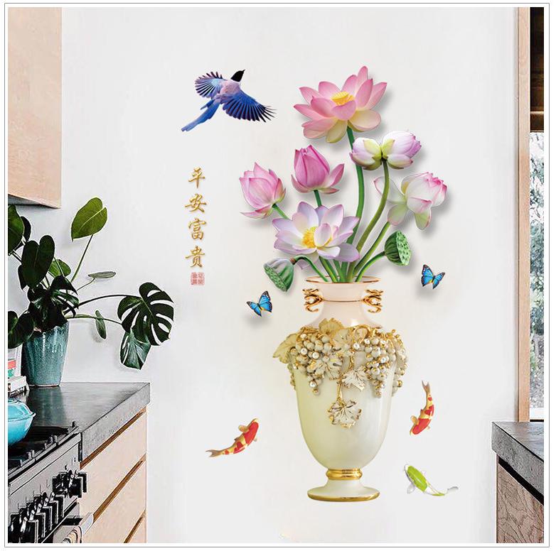 DECAL DÁN TƯỜNG ĐÔI BÌNH HOA PHONG THỦY 5