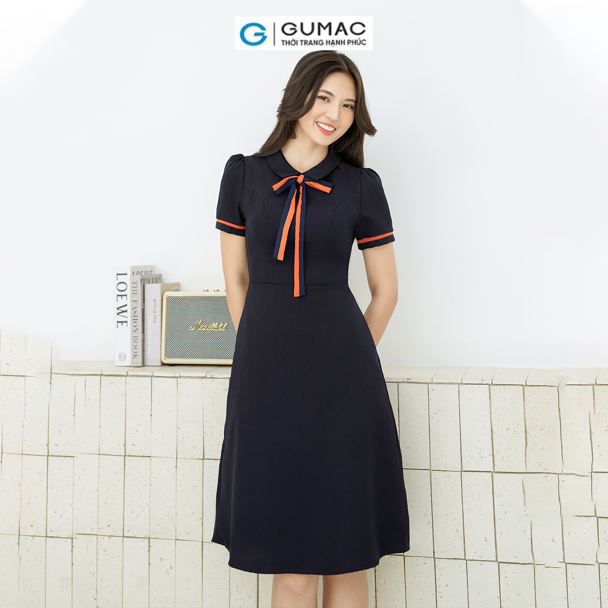 Đầm A nẹp tay phối thời trang GUMAC LDD0805