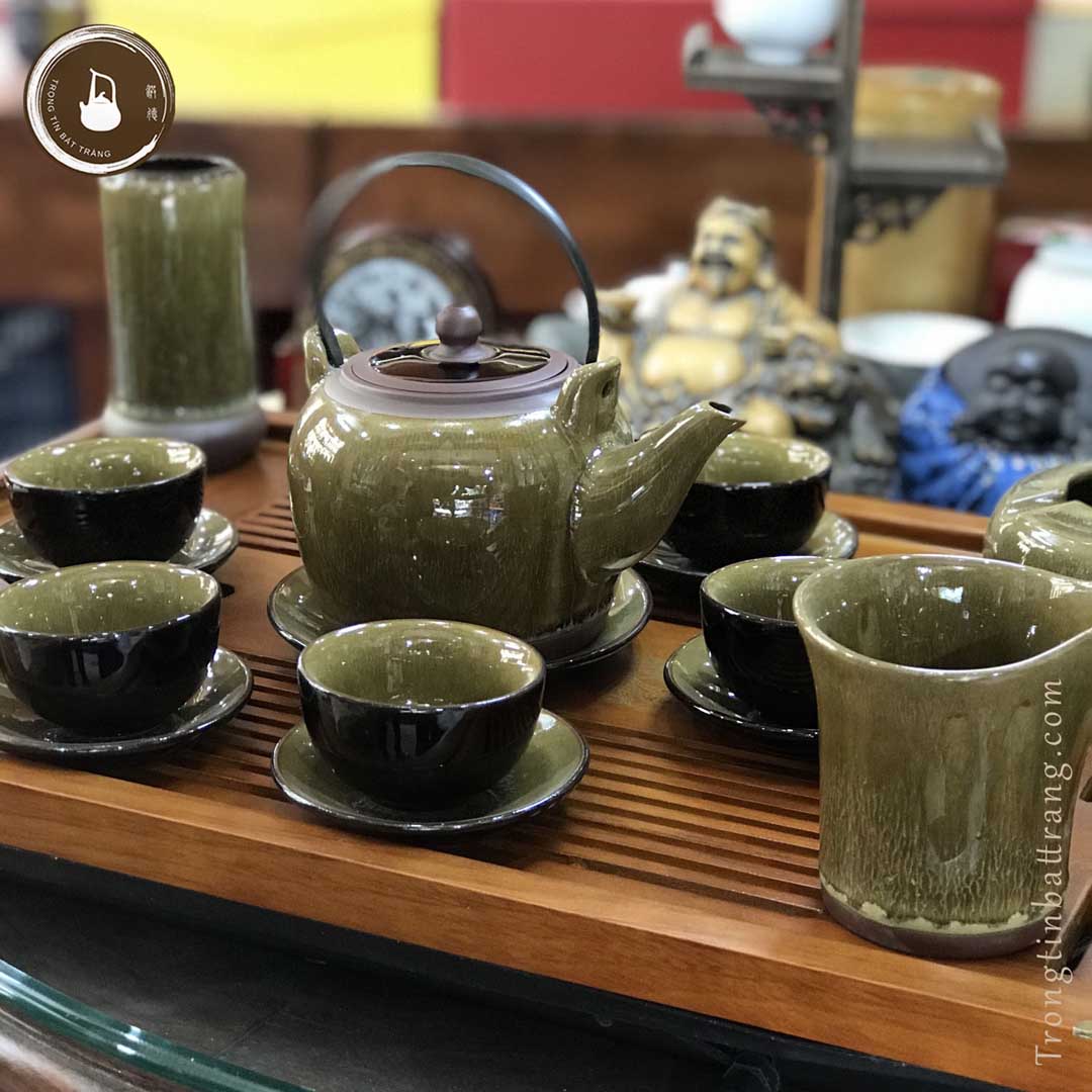 Bộ Ấm Chén Trà Đạo Men Hỏa Biến Hoàng Thổ Bát Tràng Dáng Biến Trúc Đề Lương Dung Tích 500ml AVMT 11