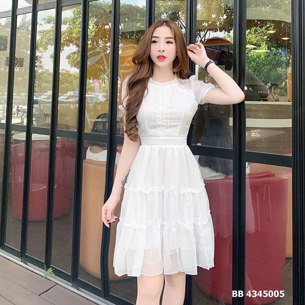 Đầm phối ren nhún bèo 3 tầng xinh lung linh kèm hình thât