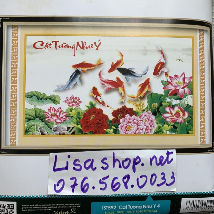 Tranh thêu chữ thập cửu ngư quần hội ist592 (104x64cm) chưa thêu