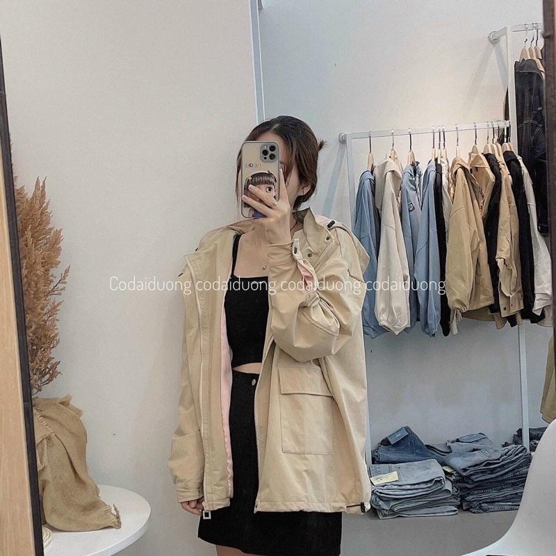 Áo khoác kaki 2 lớp túi hộp có nón trơn basic unisex ulzzag nam nữ