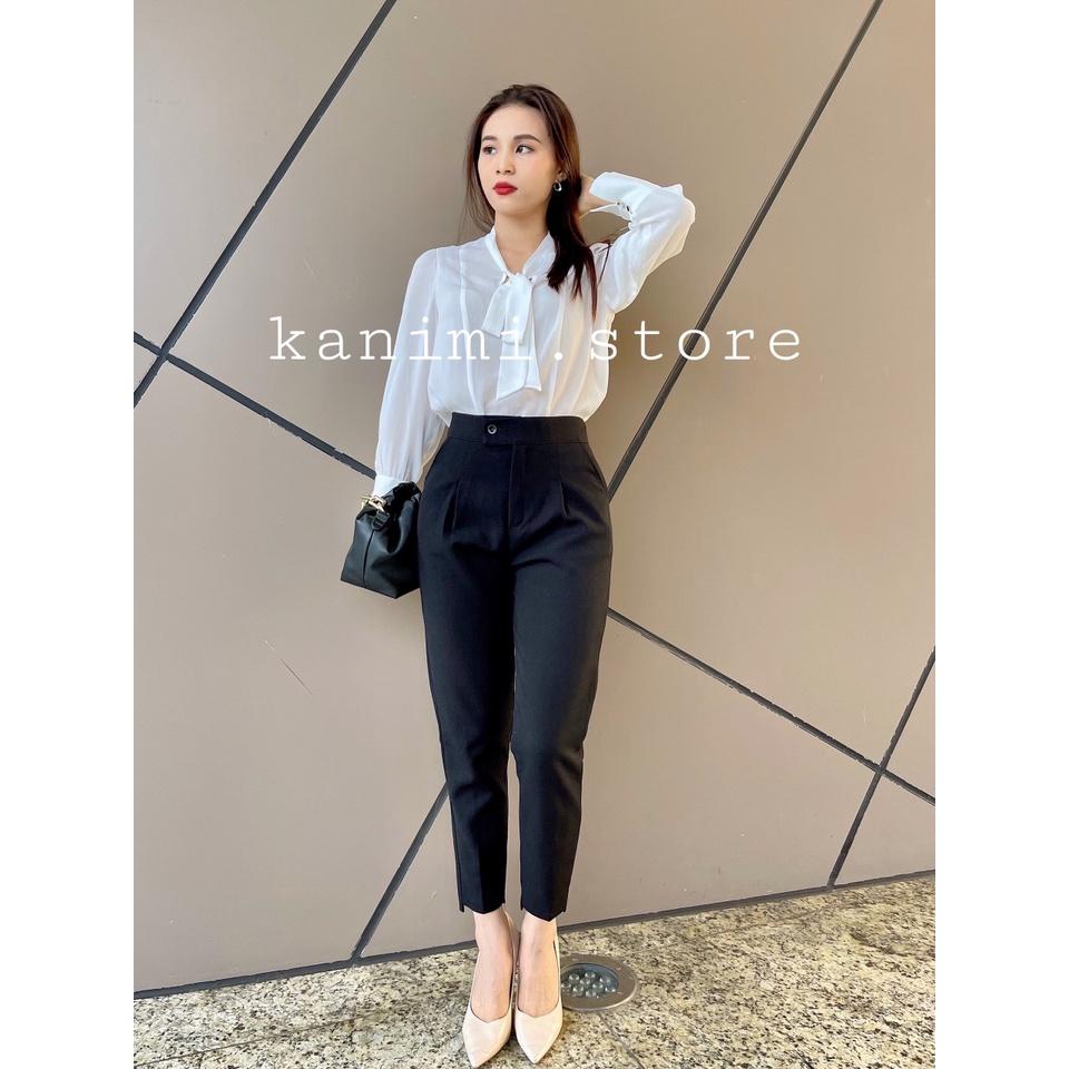 Quần baggy công sở nữ cạp cao cúc lệch siêu tôn dáng Kanimi