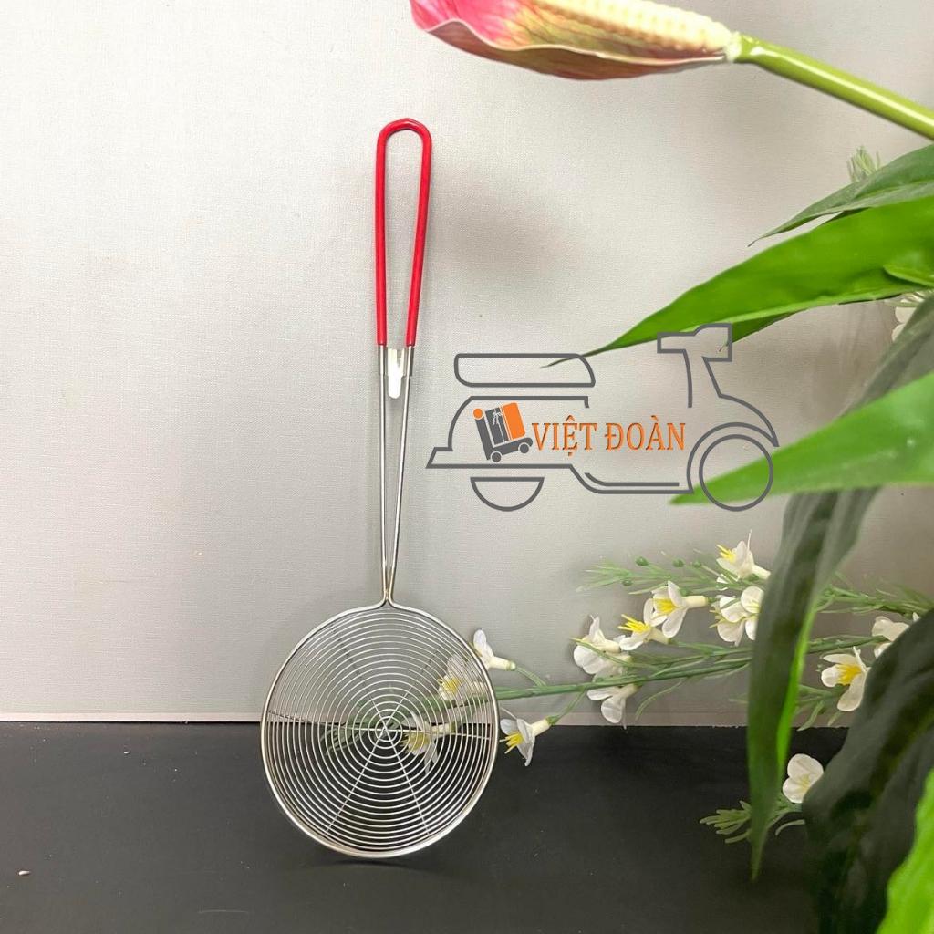 VỢT VÒNG TRÒN inox dày - cán nhựa đỏ . Múc thạch, trân châu, vợt xương. Hàng đẹp, chắc chắn, nhiều size