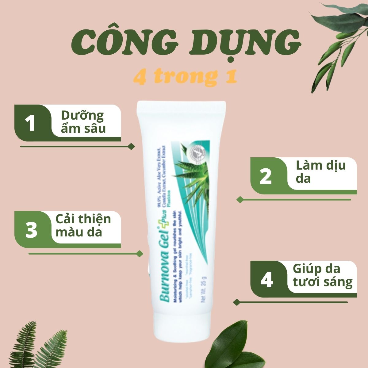 Gel dưỡng ẩm Burnova Plus Plankton dưỡng ẩm và nâng tone da 25g