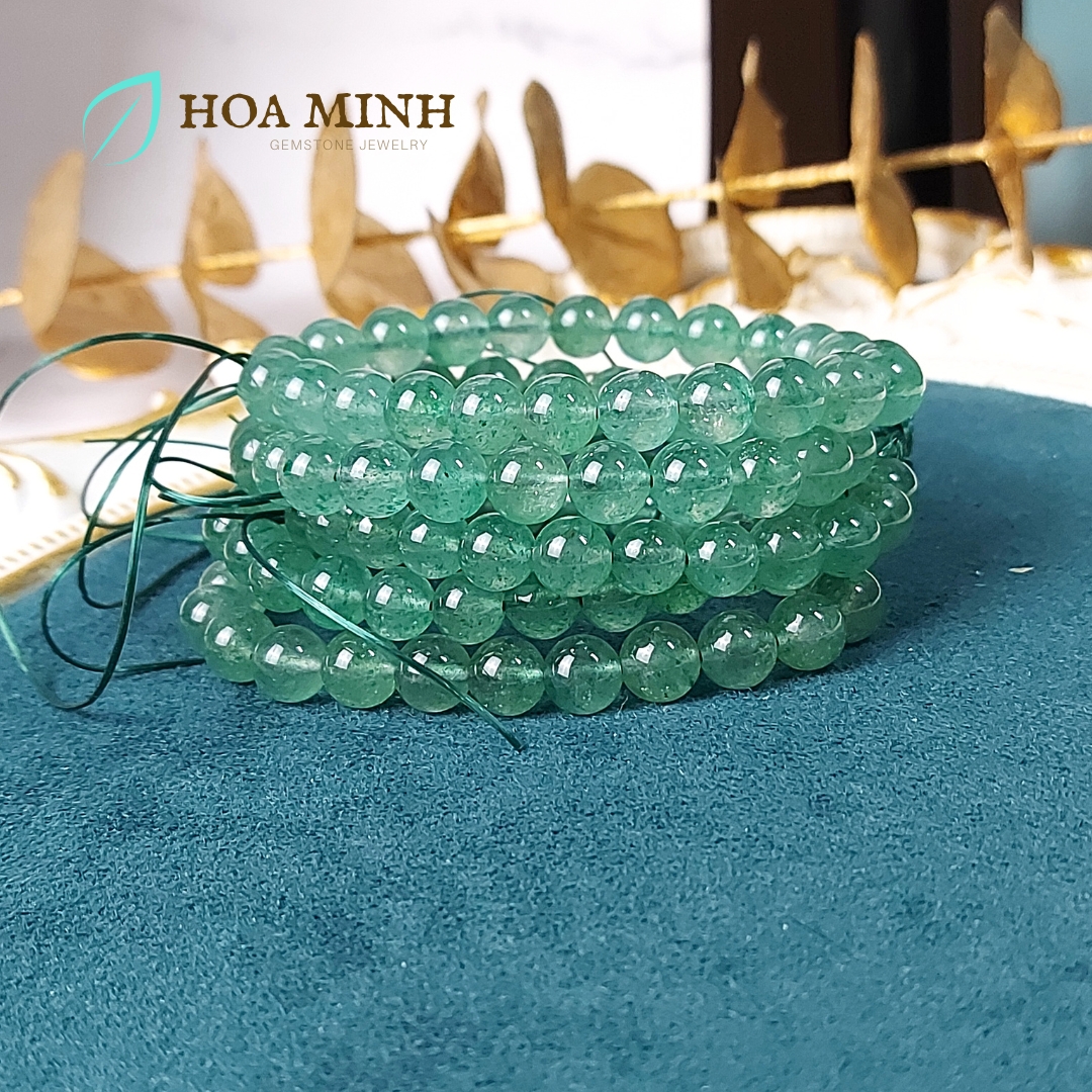 Vòng tay phong thủy đá Thạch Anh Dâu Xanh 8 li, hợp mệnh Mộc Hỏa