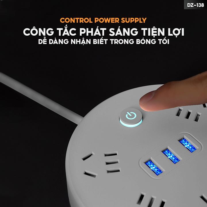 Ổ Cắm Điện Hình Tròn Đa Năng Dán Sticker Có Dây Rút Gọn Tiện Lợi Tiện Ích Thông Minh Nhiều Độ Dài Của Dây DZ-138