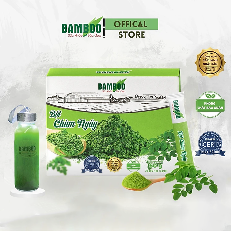 Bột Chùm ngây Bamboo nguyên chất, siêu mịn hộp 60g/ 20 gói Hỗ trợ tăng cường sức đề kháng