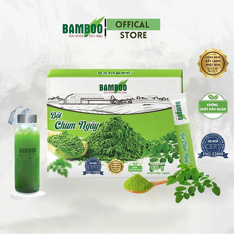 Bột Chùm ngây Bamboo nguyên chất, siêu mịn hộp 60g/ 20 gói Hỗ trợ tăng cường sức đề kháng