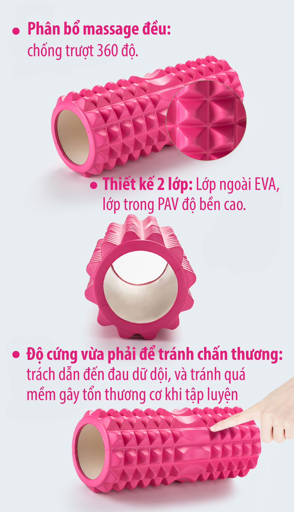 BG Con Lăn Massage Ống Lăn Dãn Cơ Foam Roller Tập Gym, Yoga, Thể Hình BLACK