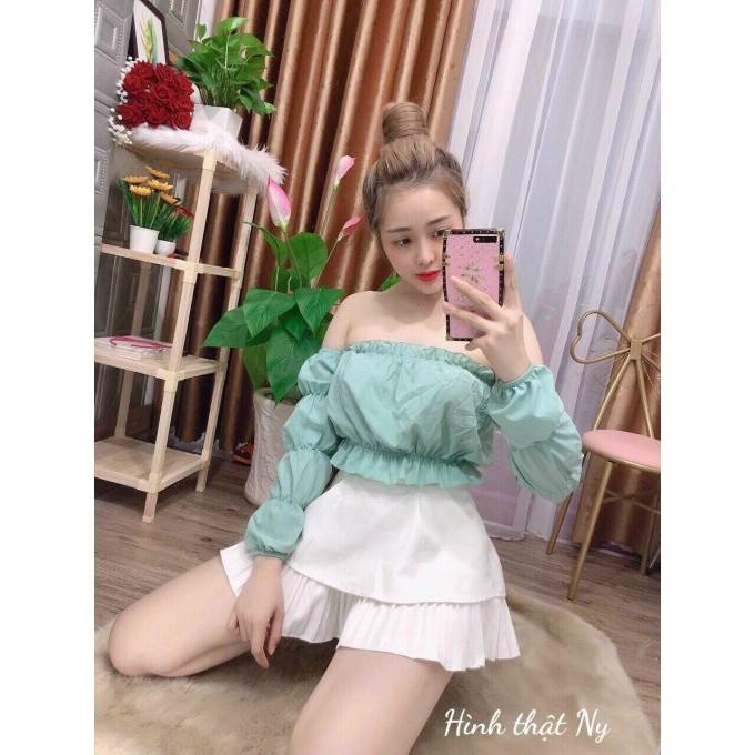 Áo Croptop Bẹt Vai Nhún Tay Kiến CT13