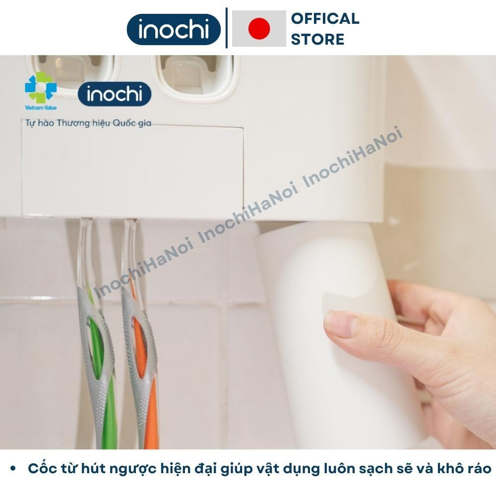Bộ Nhả Kem Đánh Răng Tự Động Inochi - Kệ Treo Bàn Chải Lắp Đặt Dán Tường Gạch Men Kèm Cốc Hút Nam Châm