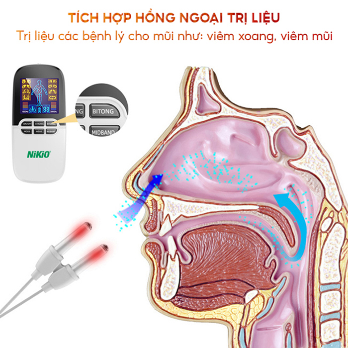 Máy Massage Xung Điện Trị Liệu Nikio NK-102 - 8 Miếng Dán Mát Xa Giảm Đau Nhức Toàn Thân Với Công Nghệ Điện Xung Mới - Đèn Hồng Ngoại Hỗ Trợ Trị Viêm Mũi Dị Ứng, Viêm Xoang - Pin Sạc Không Dây Tiện Lợi