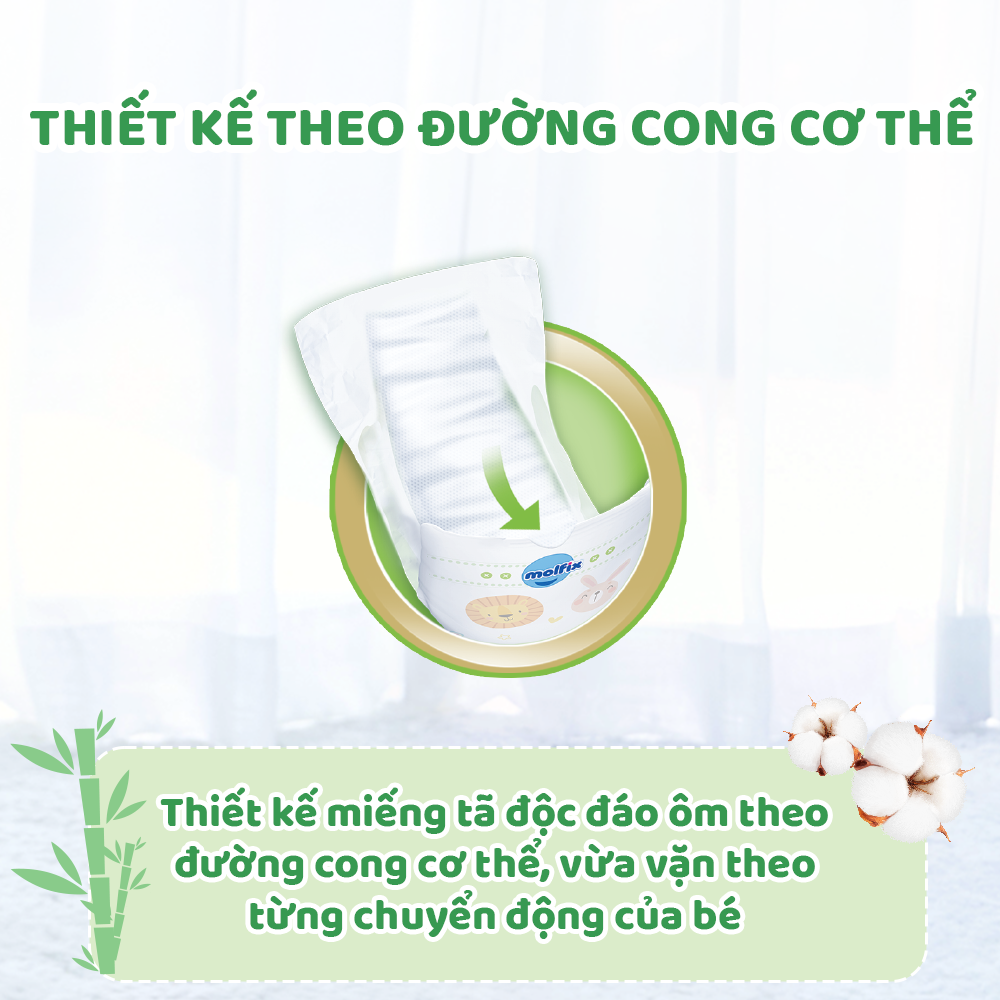 Miếng lót sơ sinh Molfix Thiên nhiên Super Jumbo Newborn 2 (trên 1 tháng tuổi) - Gói 60+6 miếng