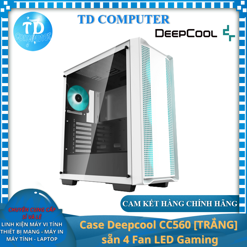 Vỏ máy tính Case Deepcool CC560 [TRẮNG] sẵn 4 Fan LED Gaming Kính cường lực (ATX, M-ATX, ITX) - Hàng chính hãng Viễn Sơn phân phối
