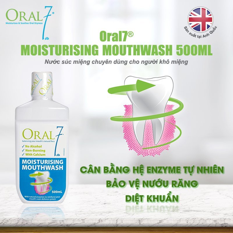 Nước súc miệng giữ ẩm Oral7 Moisturising Mouthwash 500ml - Nhập khẩu từ Anh Quốc