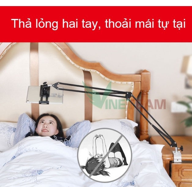Giá đỡ điện thoại, máy tính bảng, xem phim kẹp đầu giường, kẹp bàn rất tiện dụng - Hàng chính hãng