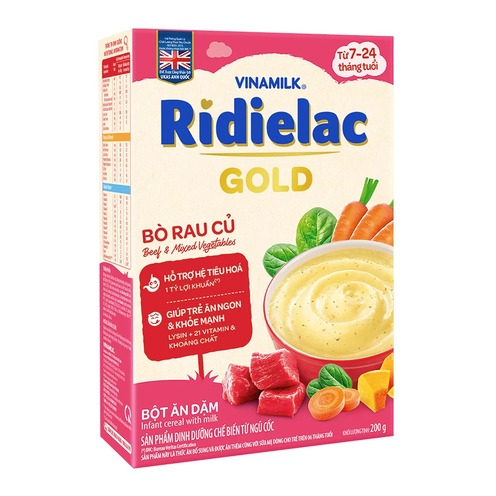 Bột ăn dặm Ridielac Gold bò rau củ hộp 200g (7 - 24 tháng)