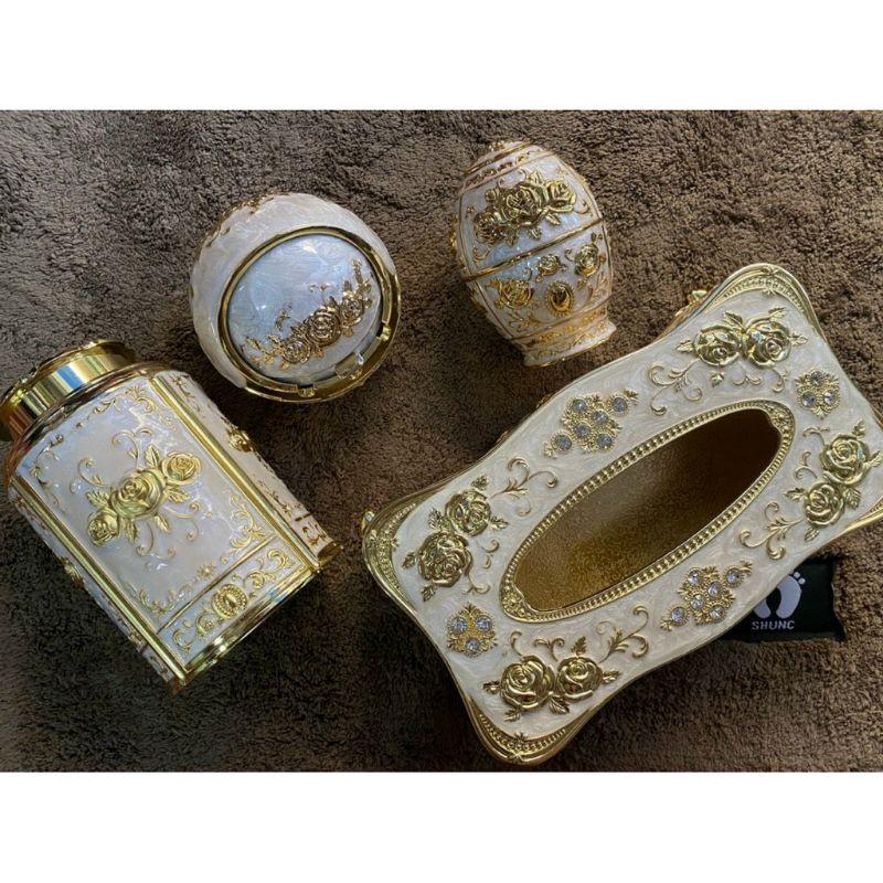 Set Hộp Giấy Ăn-Lọ Tăm-Gạt Tàn-Hộp Chè phong cách hoàng gia