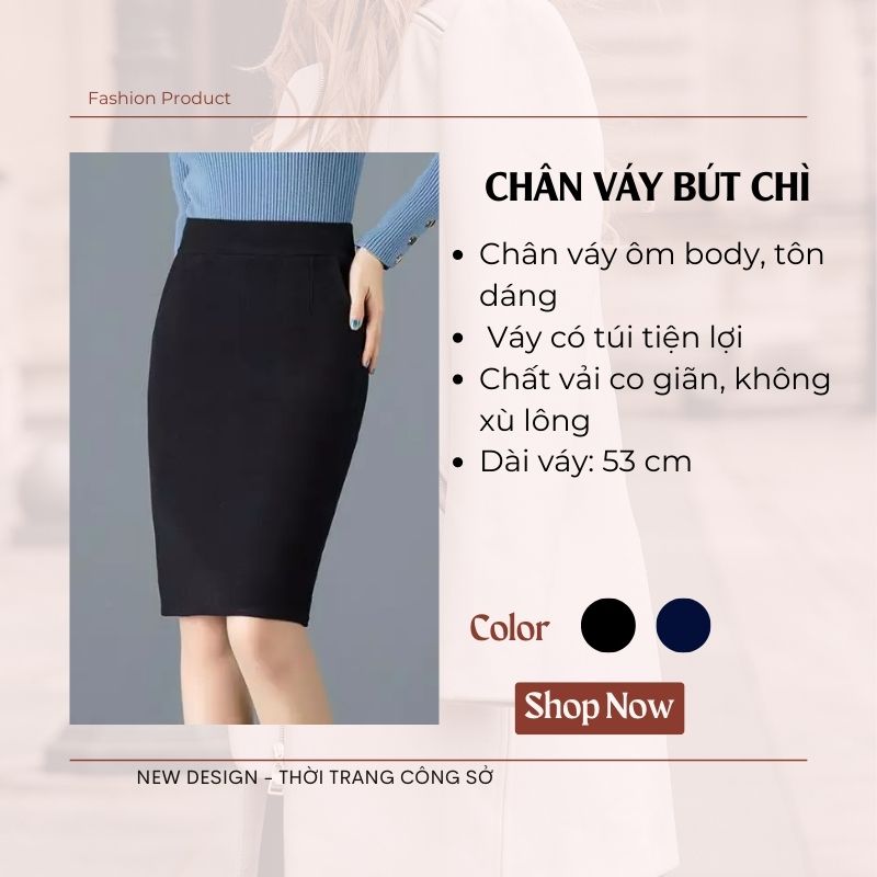 Chân váy bút chì - Váy công sở cao cấp có túi form chuẩn dáng đẹp