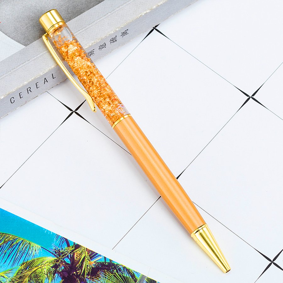 Bút bi xoay vỏ kim loại thủy tinh tinh thể vàng - nhiều màu - tặng kèm 1 ruột bút và hộp đựng bút.