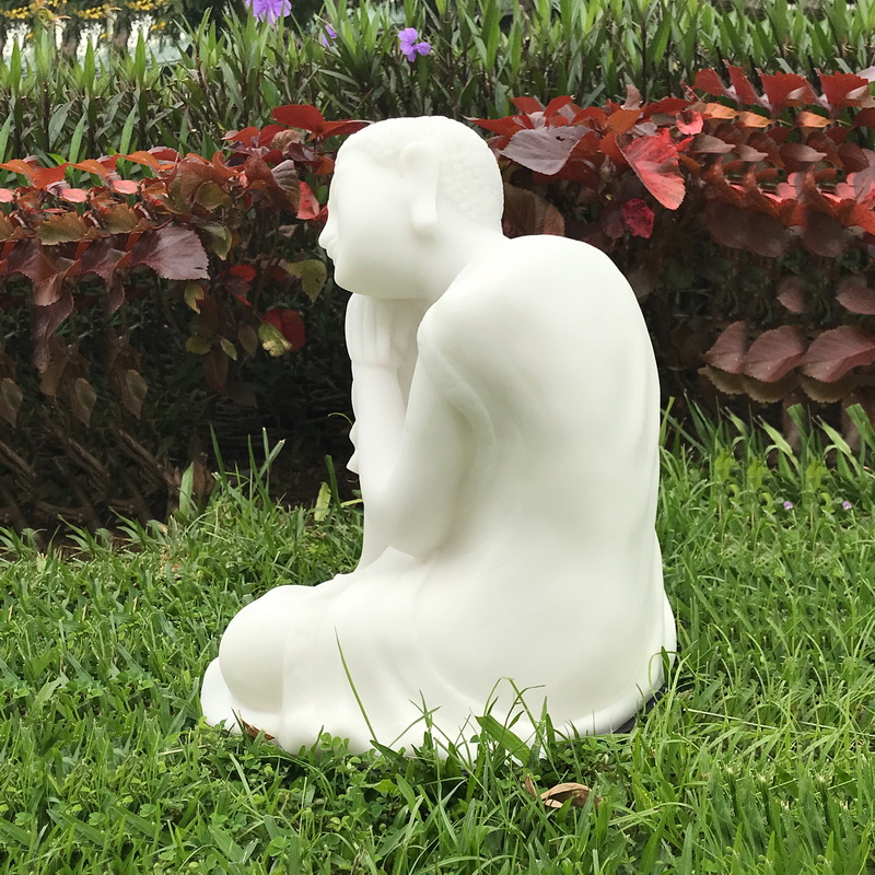 Tượng Phật ngồi nghỉ ngủ an nhiên nghệ thuật nhỏ mini trang trí ngoài trời bằng đá nhân tạo Non Nước màu trắng, màu nâu gỗ, màu xám 30cm dieu khac sân vườn