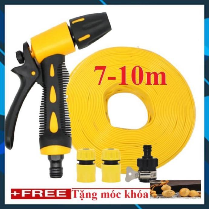 Vòi Xịt️ Bộ dây vòi xịt nước rửa xe, tưới cây , tăng áp 3 lần, loại 7m, 10m 206319 cút sập+ móc khoá