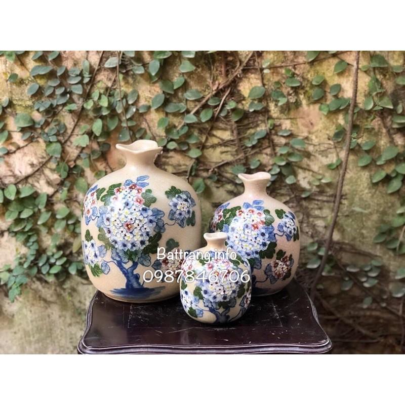 Set 3 lọ miệng lượn rạn vẽ tay Bát tràng