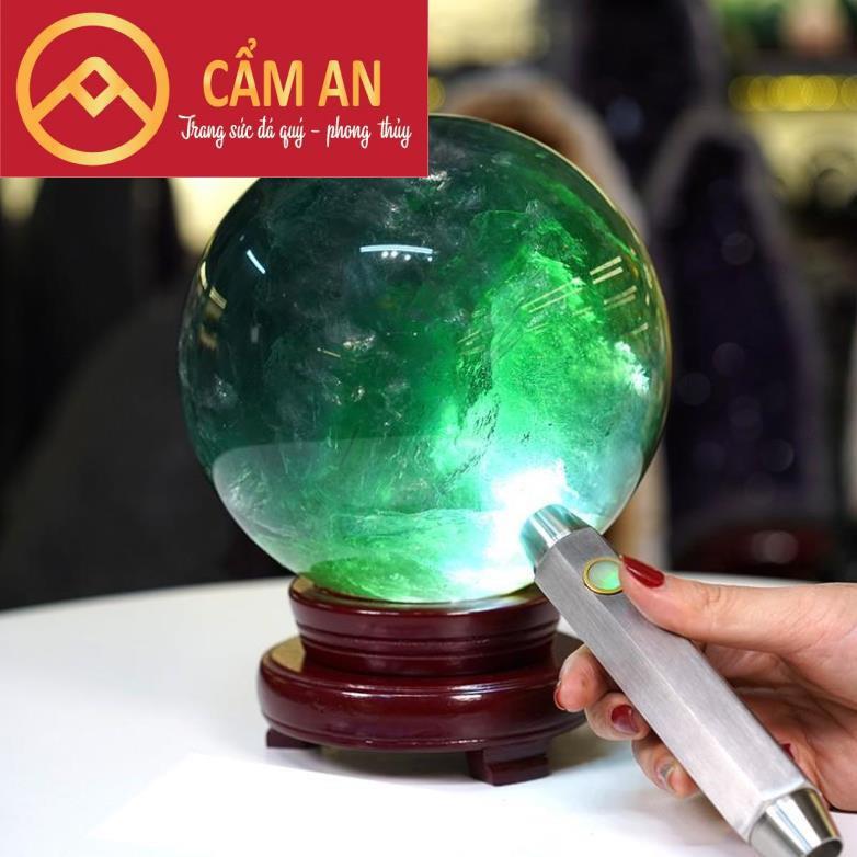 Quả Cầu Phong Thủy Đá Fluorite Tự Nhiên Đường Kính 10- 11cm - Tặng Kèm Đế Gỗ