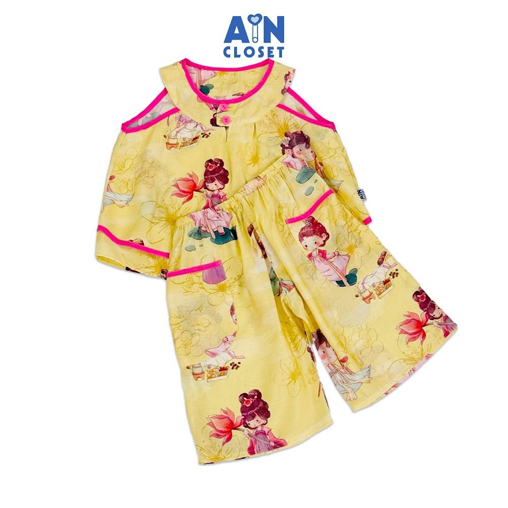 Bộ quần áo Lửng bé gái họa tiết Nàng Tiên Vàng Đũi tơ - AICDBG0JPR7C - AIN Closet