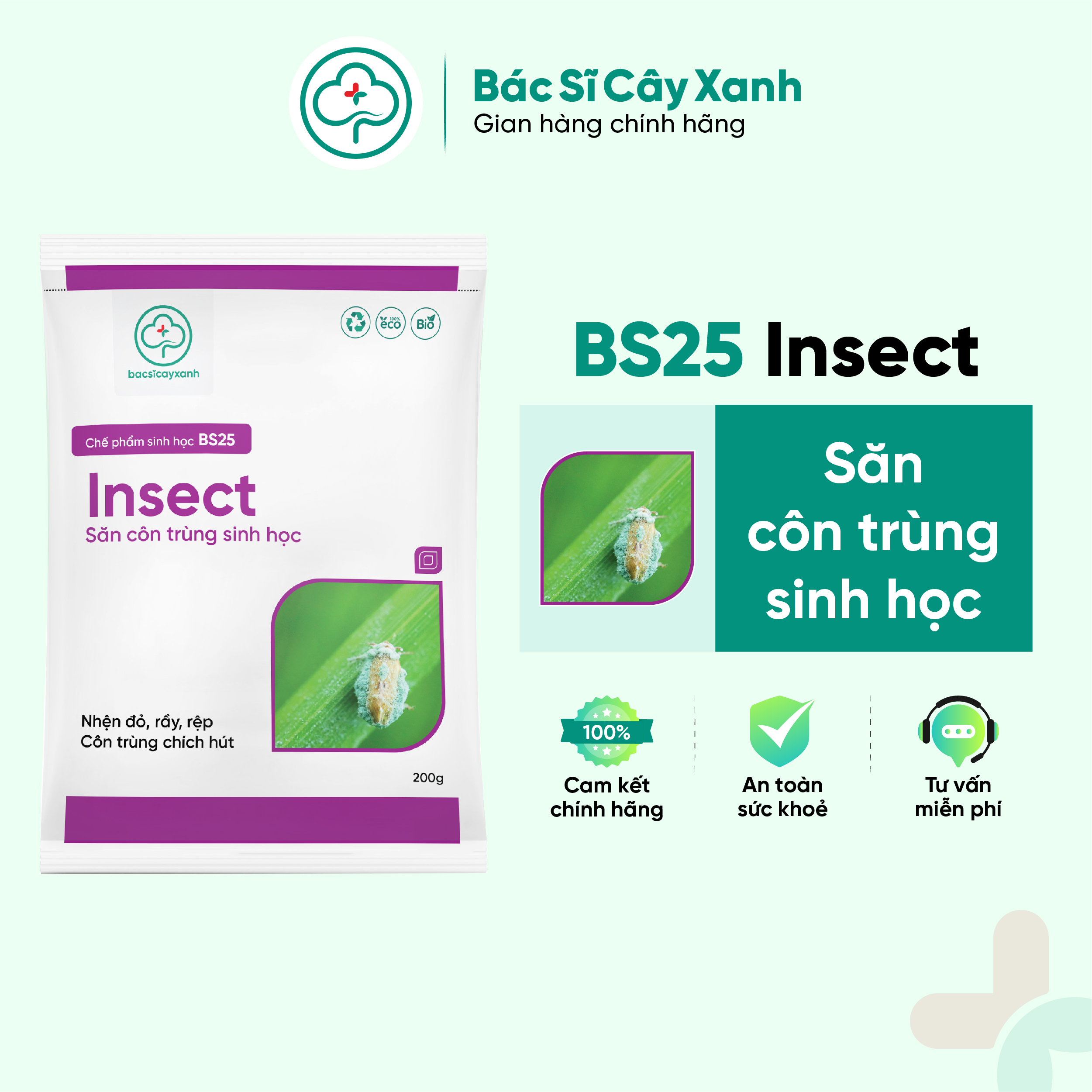 Thuốc diệt nhện đỏ, rầy, rệp, côn trùng hút chích An toàn sức khoẻ BS25 Insect 100/200g NSX Bacsicayxanh