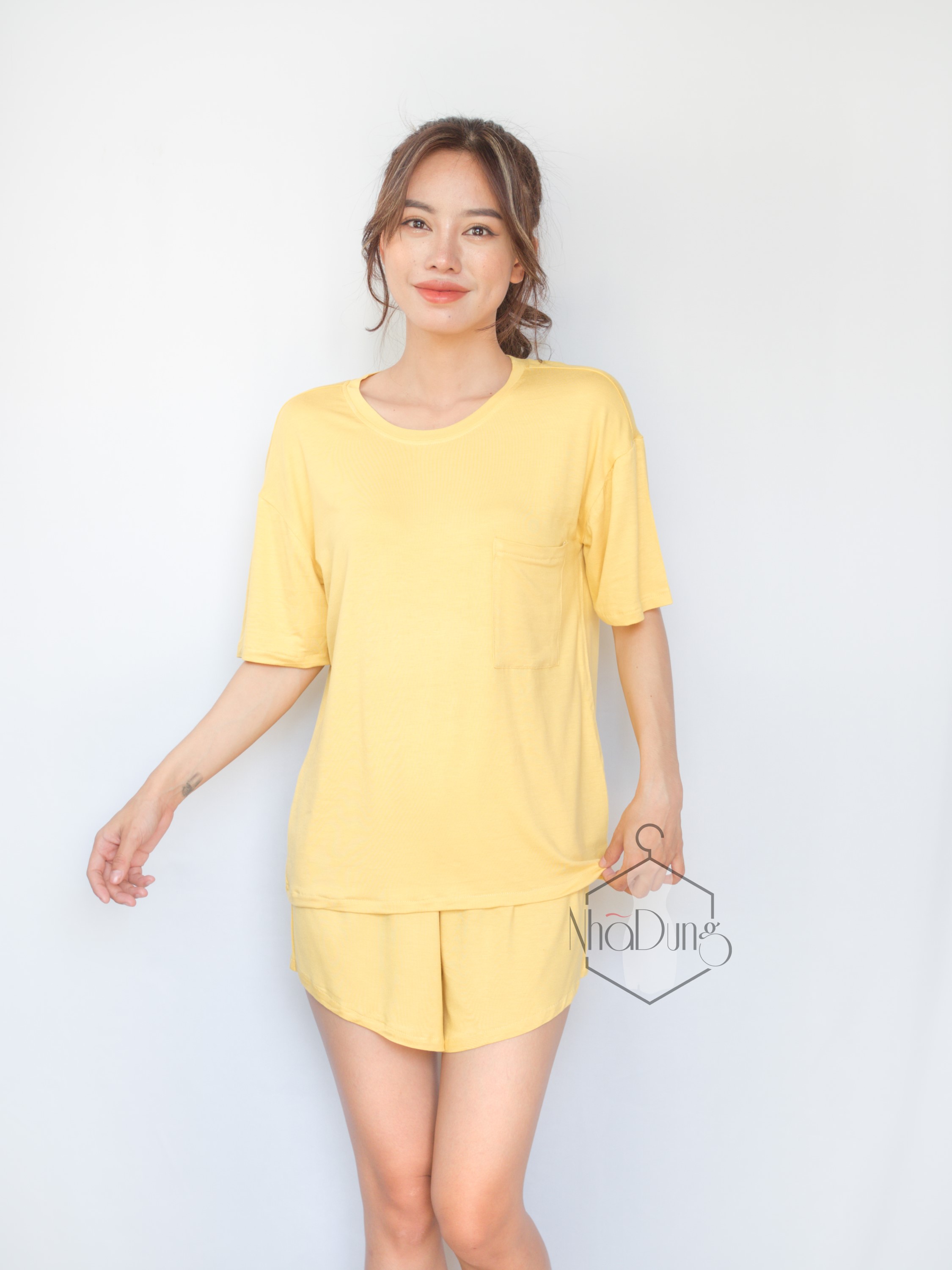 Đồ bộ nữ mặc nhà vải thun cotton trơn co giãn mềm mịn thấm hút mồ hôi đủ size từ 40-75kg - L