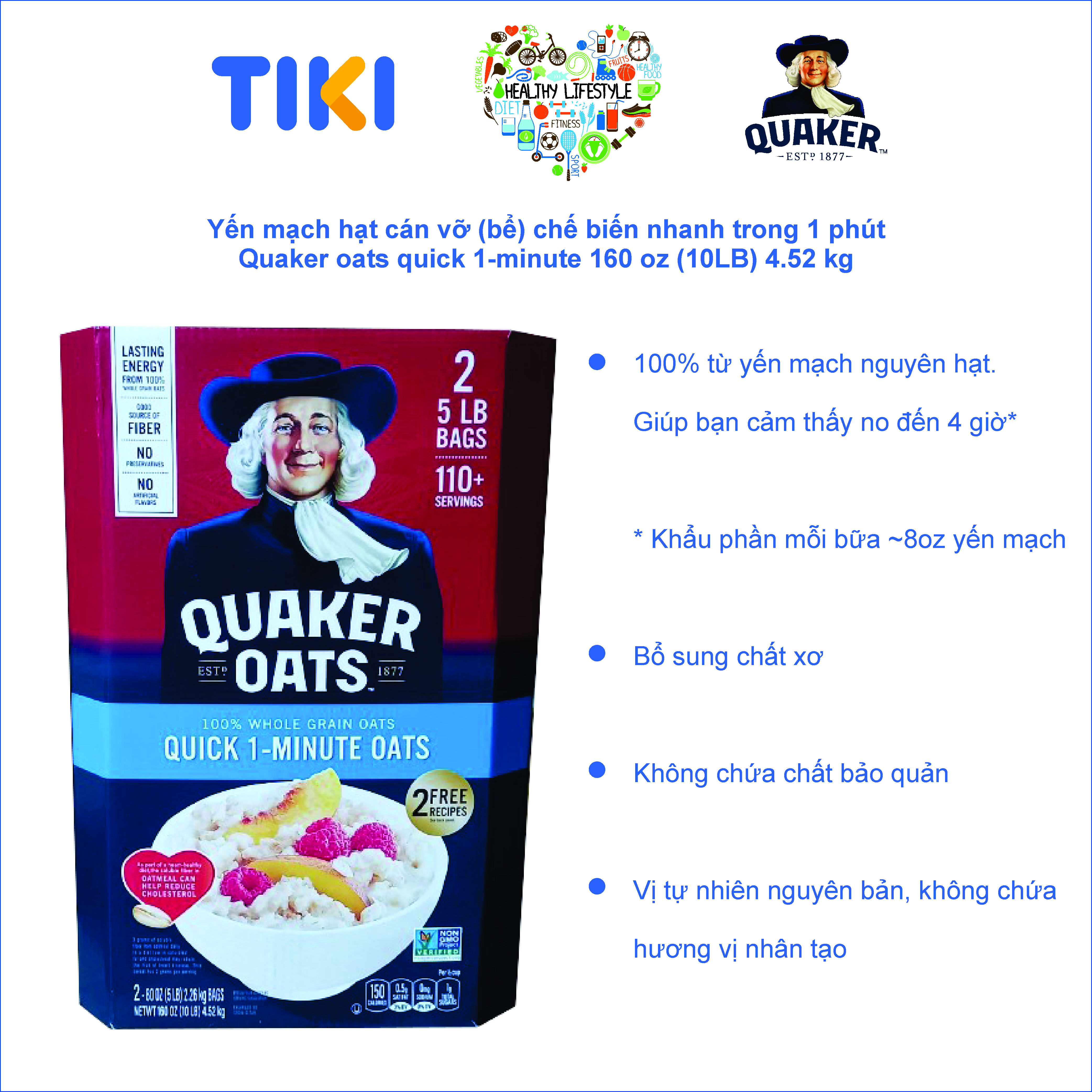 Yến Mạch Quaker Oats Quick - 1 Minute 4.52kg ( Dạng Hạt Cán Vỡ nk my  )