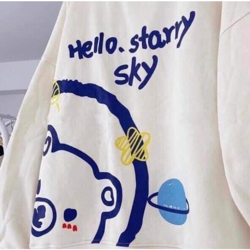 Áo Sweater Nỉ Ngoại Tay Phồng Sweater Gấu Sky Form Unisex Siêu Xinh, áo nỉ PUNI in hình gấu sky siêu xinh m24, Áo sweater nỉ Hello unisex, ÁO SWEATER Gấu Hello, Áo Nỉ Thụng Tay Phồng