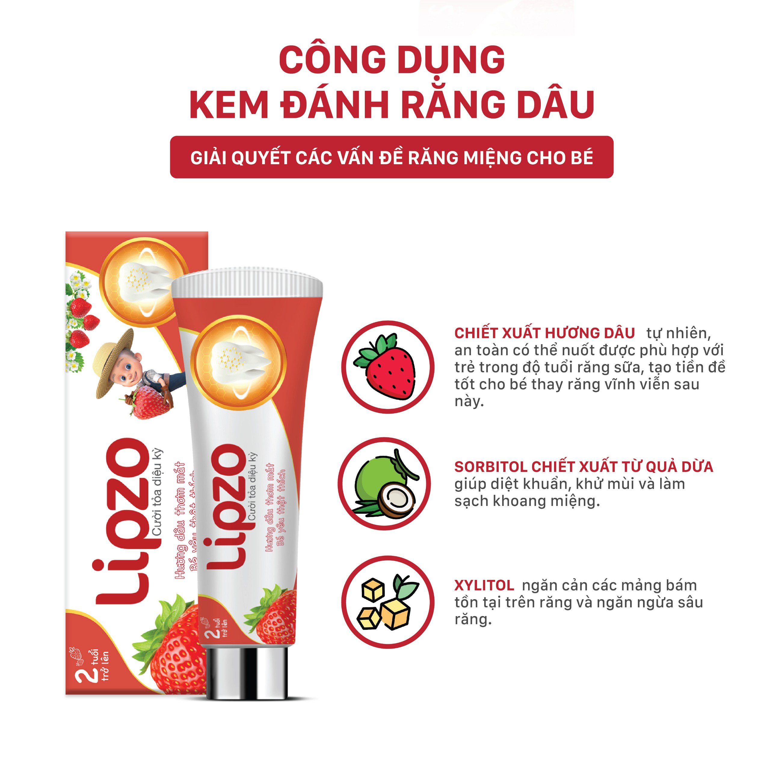 Kem Đánh Răng Trẻ Em Lipzo Vị Dâu Bảo Vệ Răng Sữa 75g Hữu Cơ Ngọt Thơm An Toàn Nuốt Được Dành Cho Trẻ Em Từ 2-10 Tuổi