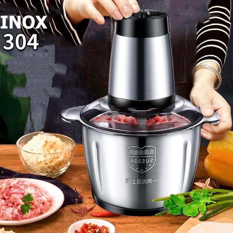 Máy Xay Thịt Cầm Tay Cối Inox 4 Lưỡi Đa Năng,Công Suất 250W Xay Thịt,Tỏi Ớt, Rau Củ Quả