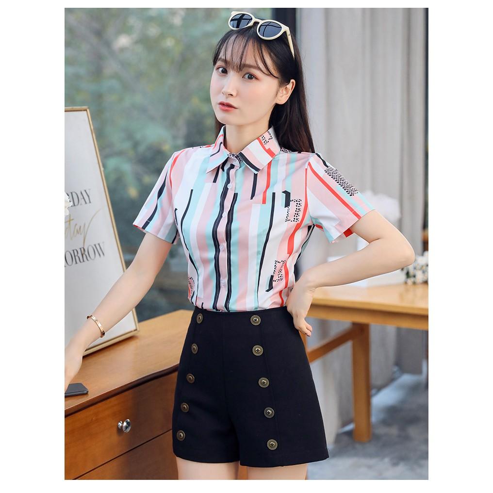 Áo sơ mi nữ công sở phối màu trẻ trung sm41